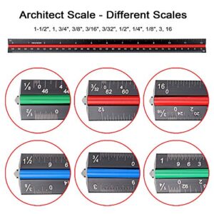 OwnMy 3 Pack 12 Inch Solid Aluminum Triangular Architect Scale Ruler Set, 3-Colors-Groove Architectural and Engineer Scale Metal Ruler Set, Clear Scales Drafting Rulers for Engineer Blueprint Project