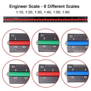 OwnMy 3 Pack 12 Inch Solid Aluminum Triangular Architect Scale Ruler Set, 3-Colors-Groove Architectural and Engineer Scale Metal Ruler Set, Clear Scales Drafting Rulers for Engineer Blueprint Project