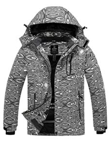 wantdo men's waterproof fleece ski jacket windproof winter coat parka black floral xl