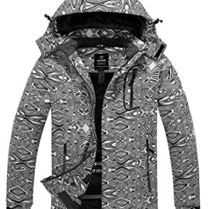 Wantdo Men's Waterproof Fleece Ski Jacket Windproof Winter Coat Parka Black Floral XL