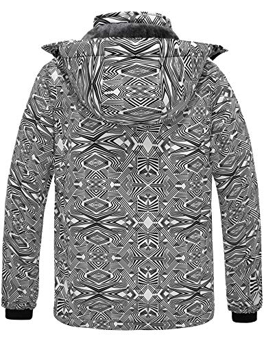 Wantdo Men's Waterproof Fleece Ski Jacket Windproof Winter Coat Parka Black Floral XL