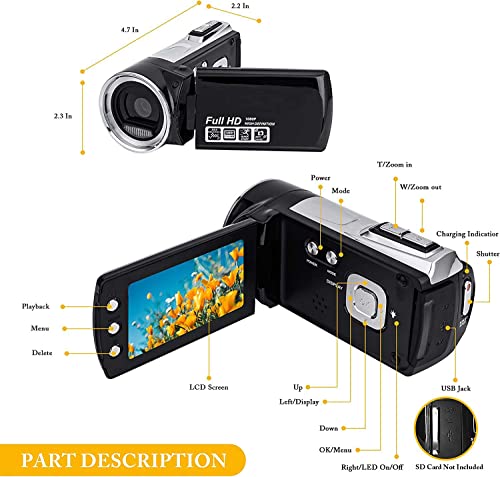 Vmotal Video Camera Camcorders 24 MP Digital Camera Video Recorder FHD 1080P 30FPS 2.7 Inch Vlogging Camera YouTube TikTok Camcorder for Kids Children Student Teenager Beginner