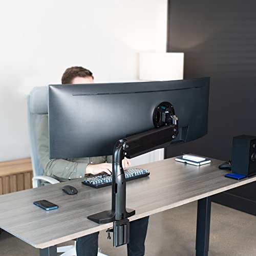 VIVO Aluminum Ultrawide Monitor Stand, Classic, Fits up to 49 inch Computer Screens, Single Articulating Pneumatic Arm, C-Clamp and Grommet Desk Mount, Max VESA 200x100, Black, STAND-V100H