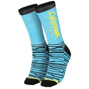 jinx cyberpunk 2077 netrunner embroidered athletic crew socks, blue, 1 pair