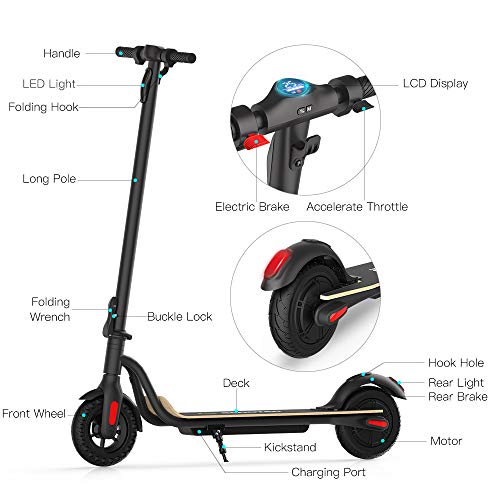 MEGAWHEELS Electric Scooter, 3 Gears, Max Speed 15.5 MPH, Up to 17 Miles Rang 7.5 Ah Powerful Battery with 8'' Tires Foldable Scooter for Adults Longer Deck, Load 265 lbs