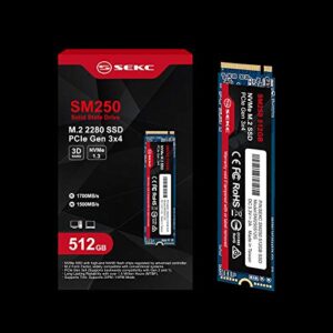 SEKC SM250512G 512GB NVMe M.2 2280 PCIe Gen 3x4, Solid State Drive R/W CDM Up to 1700/1500 MB/s, (Atto) Up to 3300/3100 MB/s, Internal SSD