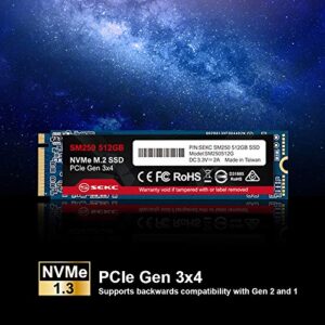 SEKC SM250512G 512GB NVMe M.2 2280 PCIe Gen 3x4, Solid State Drive R/W CDM Up to 1700/1500 MB/s, (Atto) Up to 3300/3100 MB/s, Internal SSD