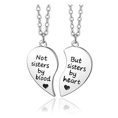 Top Plaza 2 Pcs Best Friends Friendship Bff Sister Gifts Necklaces Set Puzzle Matching Heart Alloy Pendant Necklaces - Not sisters by blood/But sister by heart