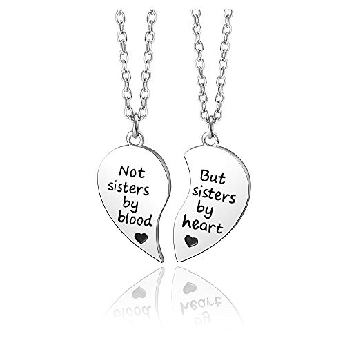 Jovivi Silver Tone Alloy BFF Necklace for 2 Best Friends Not Sisters by Blood But Sisters by Heart Matching Friendship Necklaces Women Girl Jewelry Gift