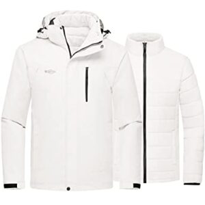 Wantdo Men's 3 in 1 Mountain Waterproof Winter Snowboarding RainCoat Ivory M