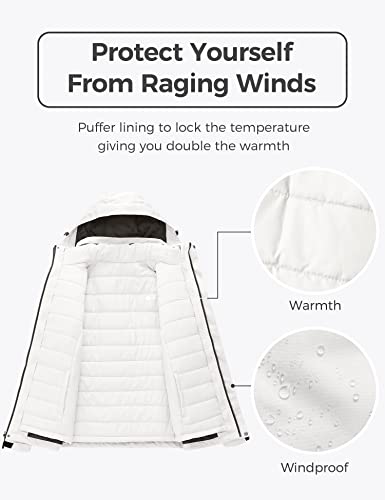 Wantdo Men's 3 in 1 Mountain Waterproof Winter Snowboarding RainCoat Ivory M