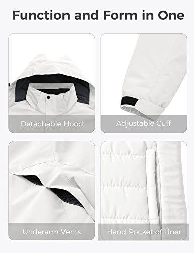 Wantdo Men's 3 in 1 Mountain Waterproof Winter Snowboarding RainCoat Ivory M