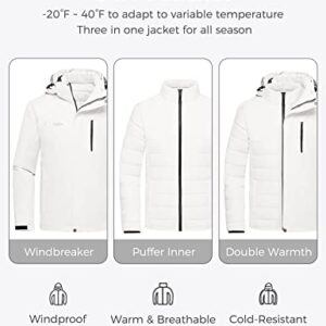 Wantdo Men's 3 in 1 Mountain Waterproof Winter Snowboarding RainCoat Ivory M