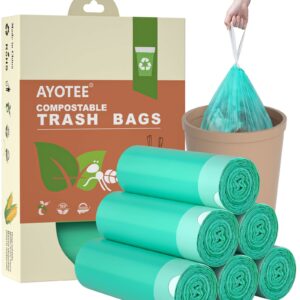 AYOTEE Compostable Trash Bags 4 Gallon Drawstring Trash Bags,100 Counts Ultra Strong Unscented Garbage Bags Small Trash Bags Waste Basket Liners for Bathroom, Kitchen, Car, Pet