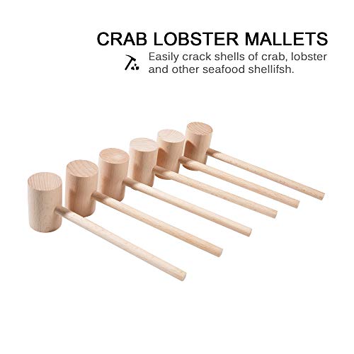 6Pcs Wooden Hammers, Natural Hardwood Crab Lobster Seafood Mallets