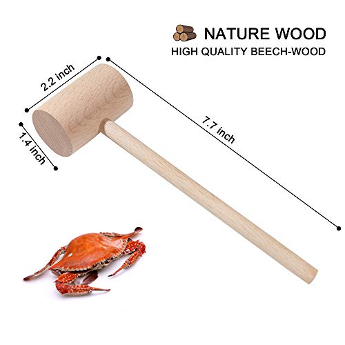 6Pcs Wooden Hammers, Natural Hardwood Crab Lobster Seafood Mallets