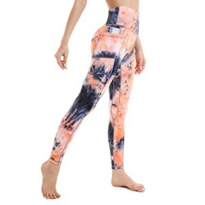 iniber womens high waisted yoga pants with pockets, tie dye workout running pants soft colorful yoga leggings for women