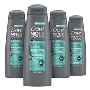 dove men+care 2 in 1 shampoo & conditioner eucalyptus & birch 4 count for healthy-looking hair naturally derived plant based cleansers 12 oz