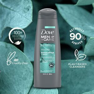 Dove Men+Care 2 in 1 Shampoo & Conditioner Eucalyptus & Birch 4 Count For Healthy-Looking Hair Naturally Derived Plant Based Cleansers 12 oz