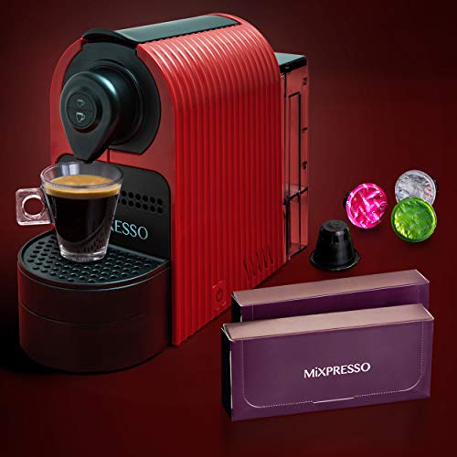 Mixpresso Espresso Machine for Nespresso Compatible Capsule, Single Serve Coffee Maker Programmable Buttons for Espresso and Lungo, Premium Italian 19 Bar High Pressure Pump 27oz 1400W (Red)