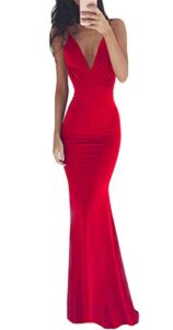 andongnywell women sexy spaghetti strap mermaid evening maxi dress v neck long formal evening gown dress (red,large)