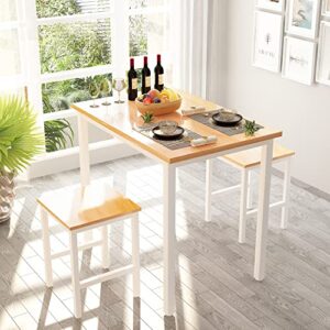 mieres small dining table set for 2, modern bistro table and chairs set of 2, small bar table and stools, kitchen furniture counter height, compact & durable, easy assembly, white beige, stools
