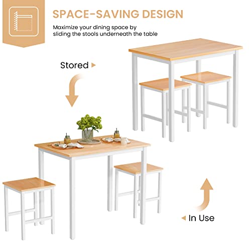 MIERES Small Dining Table Set for 2, Modern Bistro Table and Chairs Set of 2, Small Bar Table and Stools, Kitchen Furniture Counter Height, Compact & Durable, Easy Assembly, White Beige, Stools