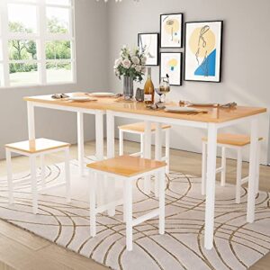 MIERES Small Dining Table Set for 2, Modern Bistro Table and Chairs Set of 2, Small Bar Table and Stools, Kitchen Furniture Counter Height, Compact & Durable, Easy Assembly, White Beige, Stools