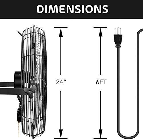 Simple Deluxe 24 Inch Industrial Wall Mount Fan, 3 Speed Commercial Ventilation Metal Fan for Warehouse, Greenhouse, Workshop, Patio, Factory and Basement - High Velocity, black