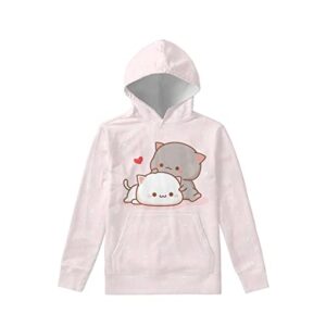 wellflyhom cute cartoon cat hoodies pullover sweatshirt for girls 8-10 years juniors kids loose sweater long sleeve hooded jacket with pockets pink