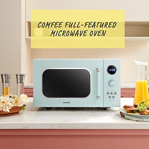 COMFEE' CM-M091AGN Retro Microwave with Multi-stage Cooking, 9 Preset Menus and Kitchen Timer, Mute Function, ECO Mode, LED digital display, 0.9 cu.ft, 900W, Green