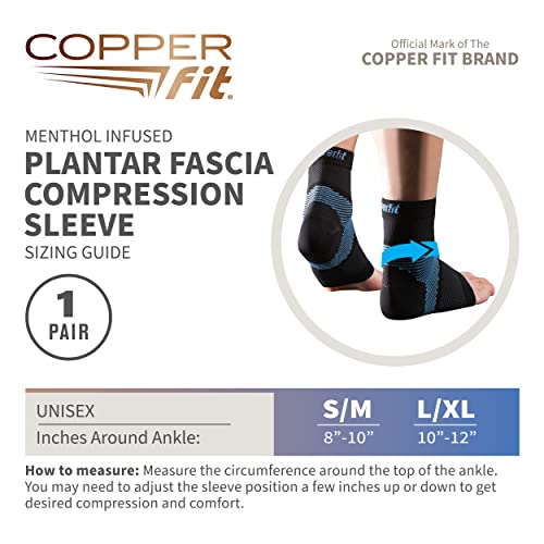 Copper Fit ICE Plantar Fascia Compression Foot And Ankle Sleeve Infused With Menthol, Small/Medium, 1 Pair