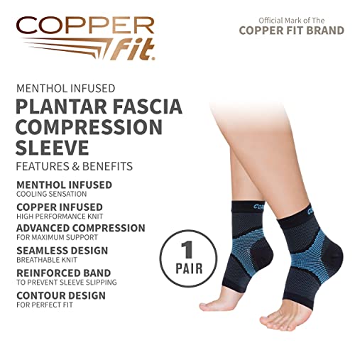 Copper Fit ICE Plantar Fascia Compression Foot And Ankle Sleeve Infused With Menthol, Small/Medium, 1 Pair