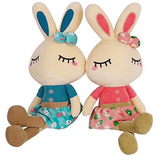 Cllayees Set of 2 Plush Bunny Rabbit, 18.3 in Doll Rabbit Stuffed Animal Huggable Rabbit Easter Girls' Gift Room Decorations, Pink & Blue