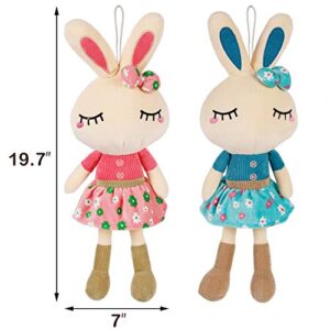 Cllayees Set of 2 Plush Bunny Rabbit, 18.3 in Doll Rabbit Stuffed Animal Huggable Rabbit Easter Girls' Gift Room Decorations, Pink & Blue