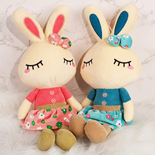 Cllayees Set of 2 Plush Bunny Rabbit, 18.3 in Doll Rabbit Stuffed Animal Huggable Rabbit Easter Girls' Gift Room Decorations, Pink & Blue
