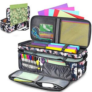 double-layer carrying case for cricut maker 3, maker, explore air 2, explore 3, die cut machine, water resistant carrying bag with cutting mat pocket, storage tote bag for tools accessories, floral