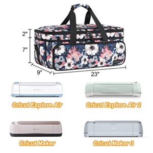 Double-Layer Carrying Case for Cricut Maker 3, Maker, Explore Air 2, Explore 3, Die Cut Machine, Water Resistant Carrying Bag with Cutting Mat Pocket, Storage Tote Bag for Tools Accessories, Floral