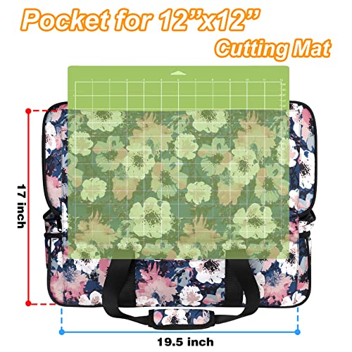 Double-Layer Carrying Case for Cricut Maker 3, Maker, Explore Air 2, Explore 3, Die Cut Machine, Water Resistant Carrying Bag with Cutting Mat Pocket, Storage Tote Bag for Tools Accessories, Floral