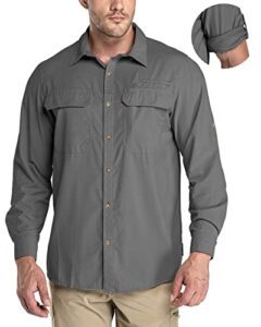 33,000ft men's long sleeve sun protection shirt upf 50+ uv quick dry cooling fishing shirts for travel safari camping hiking grey