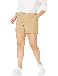 amazon essentials women's 5 inch inseam chino short (available in plus size), khaki brown, 24
