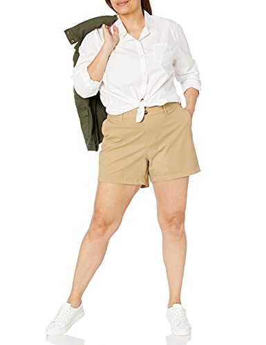 Amazon Essentials Women's 5 Inch Inseam Chino Short (Available in Plus Size), Khaki Brown, 24