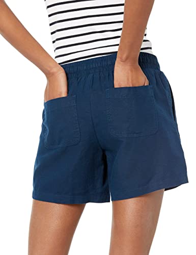 Amazon Essentials Women's 5" Inseam Drawstring Linen Blend Short (Available in Plus Size), Dark Blue, Medium