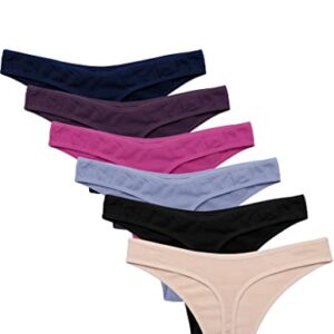 Ekouaer Womens Thongs Seamless Cotton Underwear G-String 6 Pack Invisible Panties Breathable Underpants Large Panties