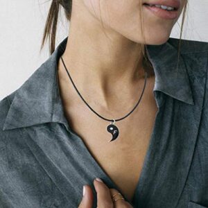 Yin Yang Necklaces for 2 Best Friends with Adjustable Matching Cord Bracelets and Earring Studs for Bff Friendship Valentine's Boyfriend Girlfriend Relationship Gifts(4 Pairs Sets)