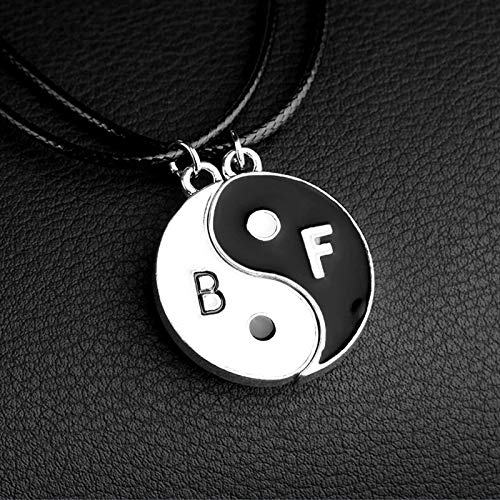 Yin Yang Necklaces for 2 Best Friends with Adjustable Matching Cord Bracelets and Earring Studs for Bff Friendship Valentine's Boyfriend Girlfriend Relationship Gifts(4 Pairs Sets)