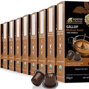 Organic USDA Equine Coffee Aluminum Espresso Pods for Nespresso Original Brewers | 100 Pack Italian Nespresso Compatible Capsules | 100% Arabica Medium Roast Intensity # 8 | OU Kosher (Gallop)