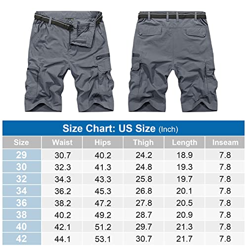 Jessie Kidden Mens Outdoor Casual Elastic Waist Lightweight Water Resistant Quick Dry Fishing Hiking Shorts (6222 Grey 36)