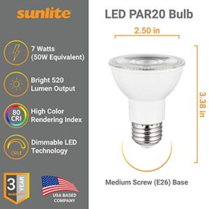 Sunlite 89206-SU LED PAR20 Reflector Light Bulb, 7 Watts (50W Equivalent), 520 Lumens, Medium E26 Base, Dimmable, Spotlight, Energy Star Certified