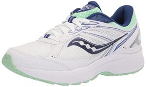 saucony women's cohesion 14 road running shoe, white/navy/mint, 8.5
